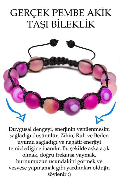 Sertifikalı Ham Işlenmemiş Pembe Akik Taşı Bileklik