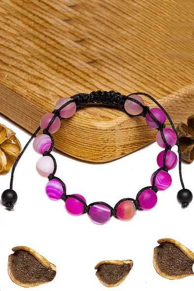 Sertifikalı Ham Işlenmemiş Pembe Akik Taşı Bileklik - Resim 2