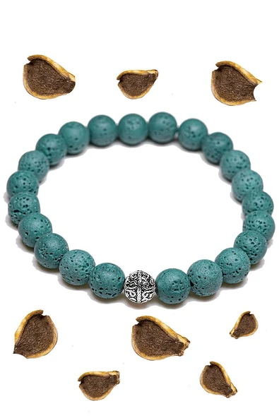 Sertifikalı Volkanik Turkuaz Lav Taşı Bileklik - Gümüş Aparatlı - Resim 2