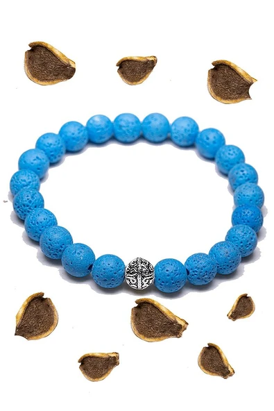 Sertifikalı Volkanik Mavi Lav Taşı Bileklik - Gümüş Aparatlı - Resim 2