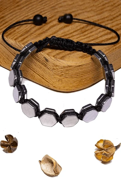 Sertifikalı Altıgen Terahertz Taşı Bileklik - Makrome - Resim 2