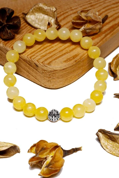 Sertifikalı Aaa Kalite Sarı Kalsit Taşı Bileklik - Gümüş Aparatlı ürün görseli