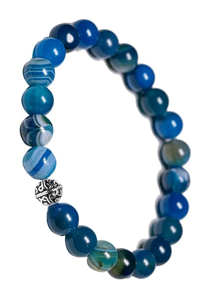 Sertifikalı Aaa+ Damarlı Mavi Akik Taşı Bileklik - Gümüş Aparatlı - Resim 2