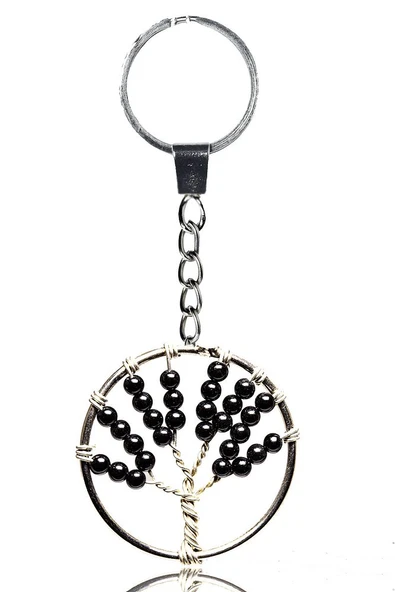 Sertifikalı Siyah Obsidyen Taşı Hayat Ağacı Doğal Taş Anahtarlık