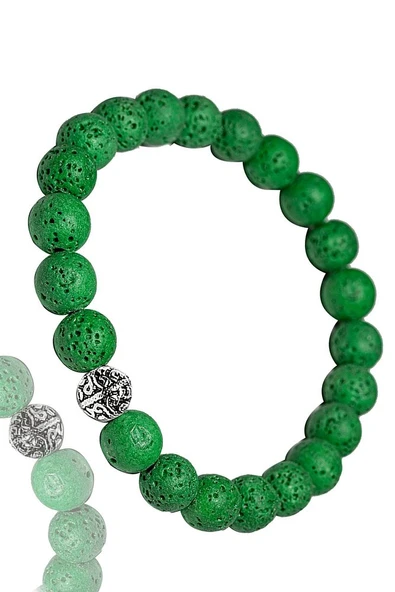 Sertifikalı Volkanik Yeşil Lav Taşı Bileklik - Gümüş Aparatlı - Resim 2
