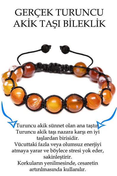 Sertifikalı Turuncu Akik Taşı Bileklik - 1.kalite ürün görseli