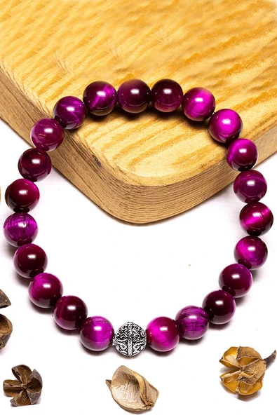 Sertifikalı Aaa+ Pembe Kaplan Gözü Taşı Bileklik - Gümüş Aparatlı ürün görseli