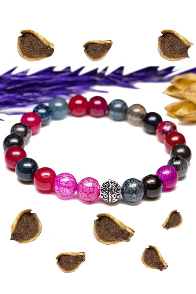 Sertifikalı Aaa+ Kalite Damarlı Renkli Akik Taşı Bileklik - Gümüş Aparatlı - Resim 2