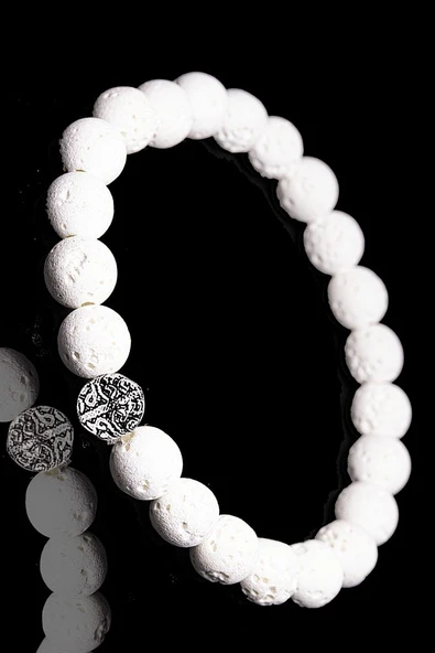 Sertifikalı Volkanik Beyaz Lav Taşı Bileklik - Gümüş Aparatlı ürün görseli