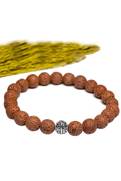 Sertifikalı Volkanik Kahverengi Lav Taşı Bileklik - Gümüş Aparatlı - Resim 2