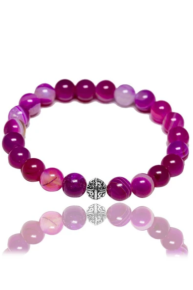 Sertifikalı Aaa+ Kalite Pembe Akik Taşı Bileklik - Resim 2