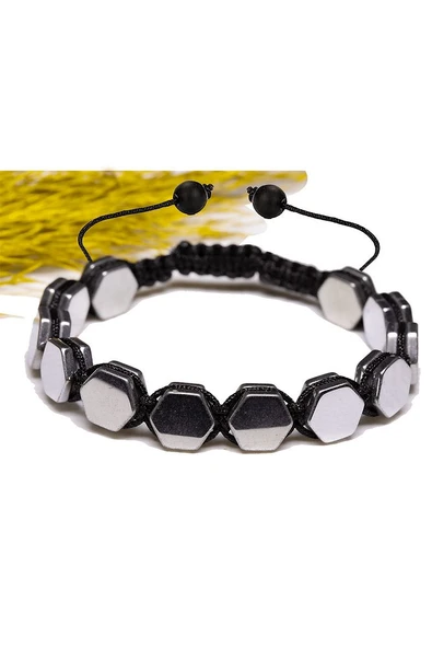 Sertifikalı Altıgen Hematit Taşı Bileklik - Makrome - Resim 2