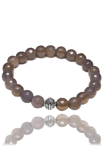 Sertifikalı Fasetli Gri Akik Taşı Bileklik - Gümüş Aparatlı - Resim 3