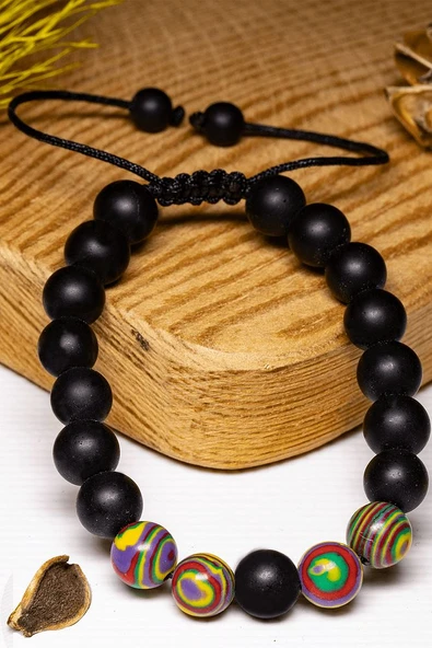 Sertifikalı Renkli Malahit - Oniks Taşı Doğal Taş Bileklik ürün görseli 1