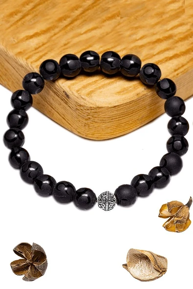 Sertifikalı Üç Hilal Mix Desenli Hakiki Oniks Taşı Bileklik - Gümüş Aparatlı ürün görseli