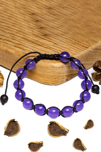 Sertifikalı Mor Akik Taşı Bileklik - Makrome - Resim 2