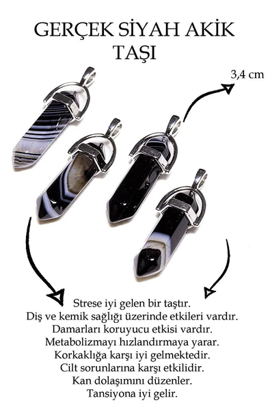 Sertifikalı Çivi Kesim Damarlı Siyah Akik Taşı Kolye - Resim 2