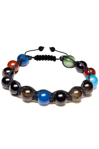 Sertifikalı Siyah Renkli Akik Taşı Bileklik - Makrome ürün görseli