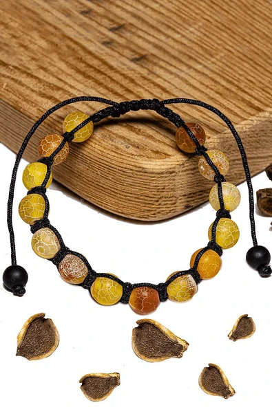 Sertifikalı Damarlı Ham Işlenmemiş Turuncu Akik Taşı Bileklik - Makrome - Resim 2