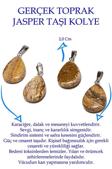 Sertifikalı Damla Model Toprak Jasper Taşı Kolye (GÜMÜŞ APARATLI) - Resim 3