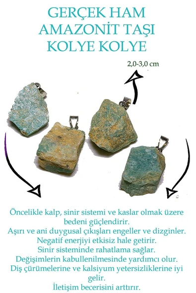 Sertifikalı Ham Işlenmemiş Amazonit Taşı Kolye - Resim 2