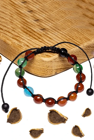 Sertifikalı Renkli Akik Taşı Bileklik - Makrome - Resim 2