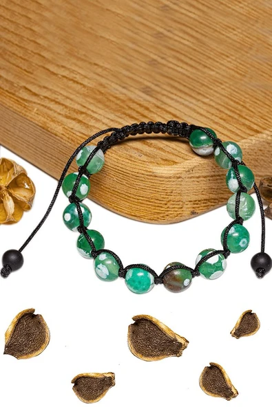 Sertifikalı Beyaz Yeşil Tibet Akik Taşı Bileklik - Resim 2