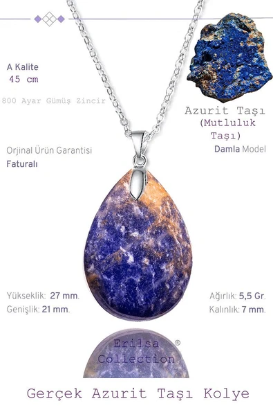 Sertifikalı Damla Model Azurit Taşı Kolye (GÜMÜŞ APARATLI) ürün görseli