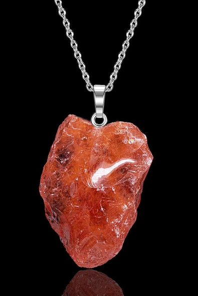 Sertifikalı Ham Işlenmemiş Gül Kuvars Taşı Kolye - Rose - Resim 2