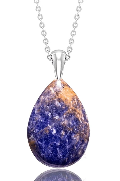 Sertifikalı Damla Model Azurit Taşı Kolye (GÜMÜŞ APARATLI) - Resim 2