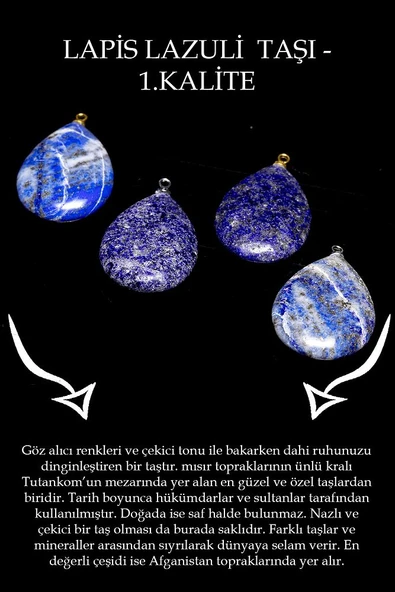 Sertifikalı 24k Altın Kaplama Damla Kesim Lapis Lazuli Taşı Kolye - 2