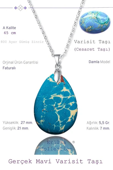 Sertifikalı Damla Model Mavi Beyaz Varisit Taşı Kolye (GÜMÜŞ APARATLI)
