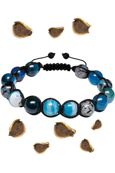 Sertifikalı 1.kalite Mavi Akik Taşı Bileklik - Makrome - Resim 3