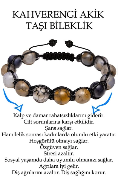 Sertifikalı Ham Işlenmemiş Damarlı Kahverengi Akik Taşı Bileklik ürün görseli