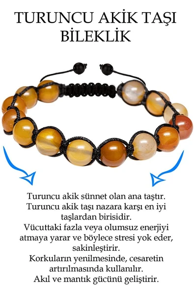 Sertifikalı Turuncu - Şeffaf Akik Taşı Bileklik ürün görseli 1
