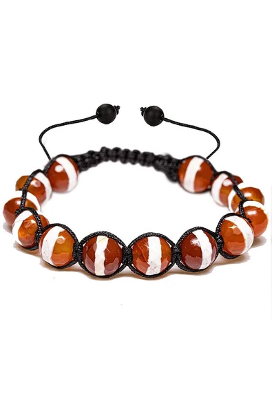 Sertifikalı Çizgili Kırmızı Tibet Akik Taşı Bileklik - Resim 2