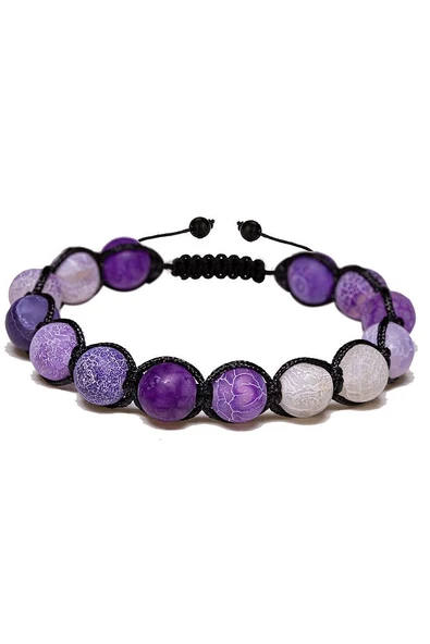 Sertifikalı Açık Mor Gri Akik Taşı Bileklik - Makrome - Resim 2