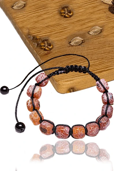 Sertifikalı Küp Kesim Damarlı Kırmızı Akik Taşı Bileklik ürün görseli