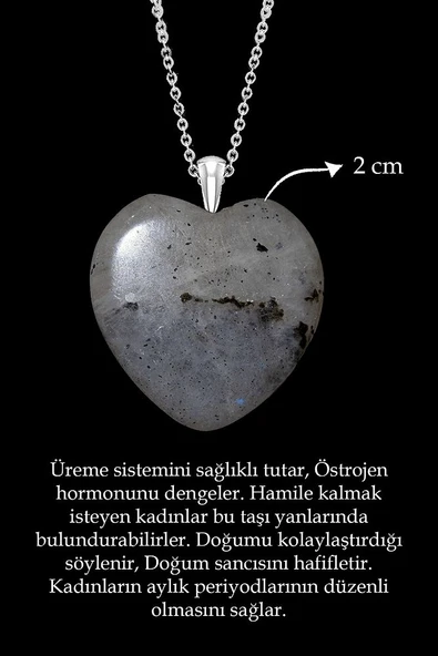 Sertifikalı Kalp Kesim Gerçek Ay Taşı Kolye - Resim 2