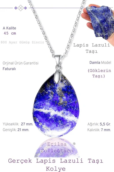 Sertifikalı Damla Model Lapis Lazuli Taşı Kolye (GÜMÜŞ APARATLI) ürün görseli