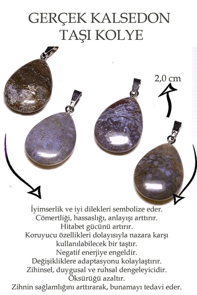 Sertifikalı Damla Model Kalsedon Akik Taşı Kolye (GÜMÜŞ APARATLI) - Resim 2