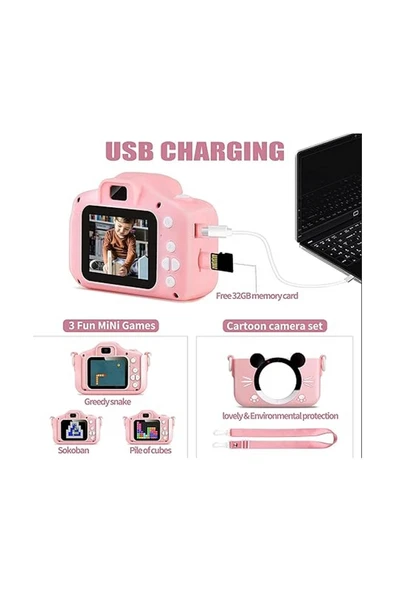 Çocuk Dijital Fotoğraf Makinası 20 Mp Video Kaydedici 2.0 İnç Çift Kameralı - 3