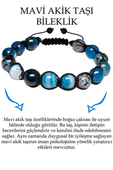 Sertifikalı 1.kalite Mavi Akik Taşı Bileklik - Makrome ürün görseli 1