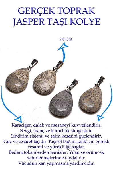 Sertifikalı Damla Model Desenli Harita Jasper Taşı Kolye (GÜMÜŞ APARATLI) - Resim 2