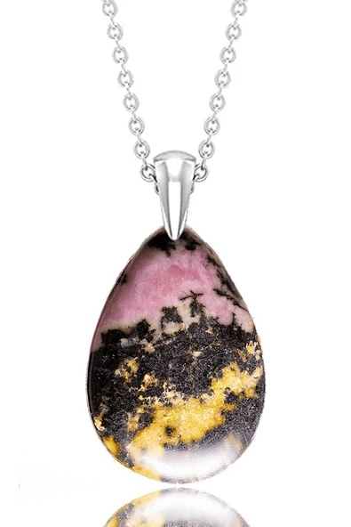 Sertifikalı Damla Model Rodokrozit - Rodonit Taşı Kolye (GÜMÜŞ APARATLI) - Resim 2