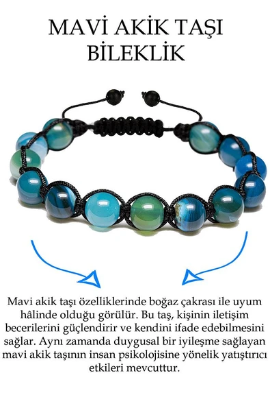Sertifikalı Aaa Kalite Mavi Akik Taşı Bileklik - Makrome ürün görseli