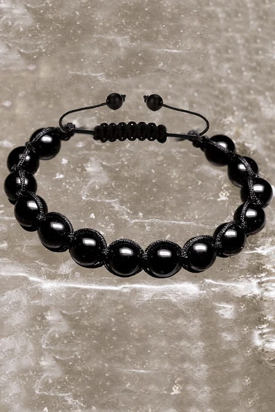 Sertifikalı A Kalite Siyah Turmalin Taşı Bileklik - Makrome - Resim 2