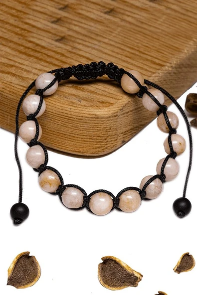 Sertifikalı Kalsit Taşı Bileklik - Makrome - Resim 2