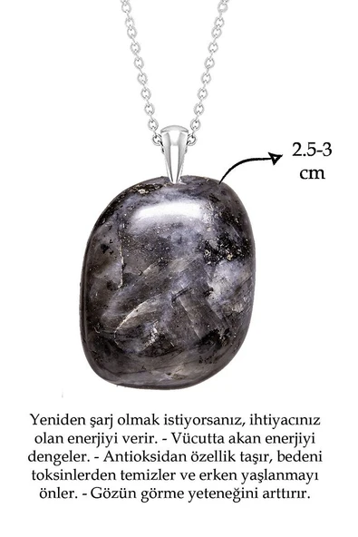Sertifikalı Tımbıl Model Labradorit Taşı Kolye (SPEKROLİT TAŞI) - Resim 2