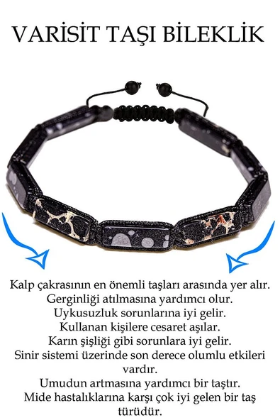 Sertifikalı Dikdörtgen Kesim Siyah Varisit Taşı Bileklik ürün görseli
